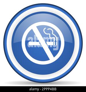 No smoking glossy web icon, blue circle button isolated on white background Stock Photo