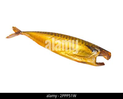 Hot smoked mackerel fish isolated on white background. Smoked fish. Smoked fish background texture Stock Photo