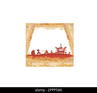 old paper with Samurai silhouette Stock Vector