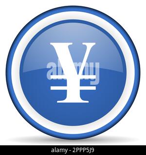 Yen glossy web icon, blue circle button isolated on white background Stock Photo
