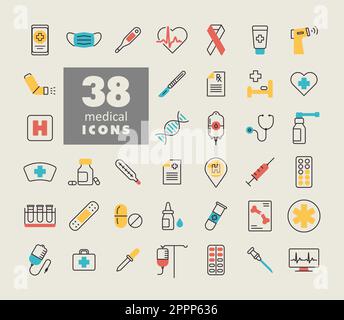 Medicine and healthcare, medical support icons set Stock Vector