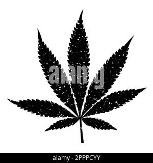 Grunge style black marijuana leaf on white background. Stock Vector