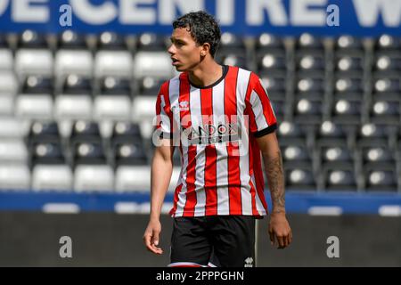 Swansea, Wales. 24 April 2023. Kyron Gordon of Sheffield United during the Professional Development League game between Swansea City Under 21 and Sheffield United Under 21 at the Swansea.com Stadium in Swansea, Wales, UK on 24 April 2023. Credit: Duncan Thomas/Majestic Media/Alamy Live News. Stock Photo