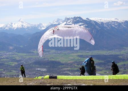 paraglider in austrian alps Stock Photo