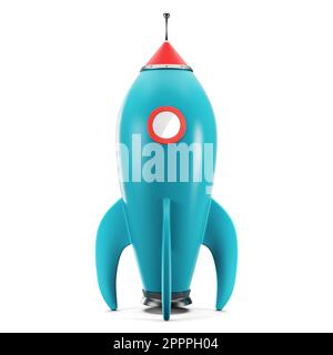 Cartoon style space rocket isolated on white background. 3d rendering Stock Photo