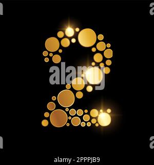 Golden Dot Numerical Monogram Logo Number 2 Stock Vector