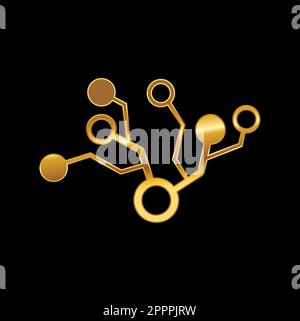 Golden Circuit Tree Technology Logo Sign Stock Vector