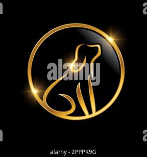 Golden Circle Logo Sign vector Art in black background with gold shine ...