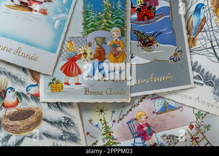 Vintage Bonne Annee (Happy New Year) postcard Stock Photo - Alamy