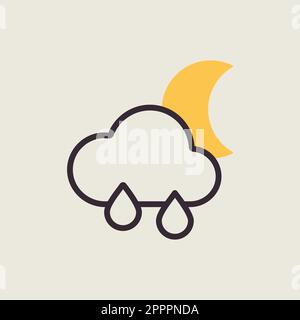 Raincloud with raindrops moon vector flat icon Stock Vector