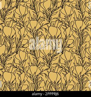 seamless contour pattern of large gray flowers on a black