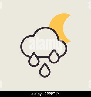 Raincloud with raindrops moon vector flat icon Stock Vector