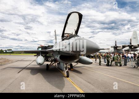 General Dynamics F-16 Fighting Falcon multirole fighter of the Royal Netherlands Air Force at Kauhava Air Show in 2010. Stock Photo