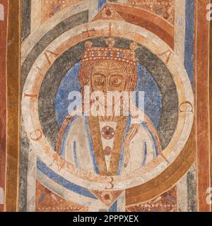 Painting of the latin virtue pacientia as a byzantine princess in the arch of  Sæby church, Zealand, Denmark, April 6, 2023 Stock Photo