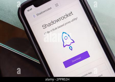 Shadowrocket app seen in its website on an iPhone. Shadowrocket is an OSS proxy application that enables users to access internet without restrictions Stock Photo