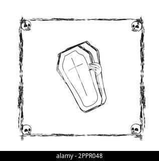 doodle frame on Halloween theme with coffin Stock Vector