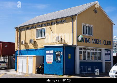 Flying Angel Club. Mediterranean Mission to Seafarers building. North Mole Road. The British Overseas Territory of Gibraltar, the Rock of Gibraltar on Stock Photo