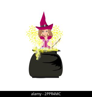 Halloween witch preparing potion Stock Vector