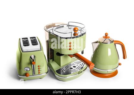 Toaster, coffee machine and electric kettle isolated on white background Stock Photo