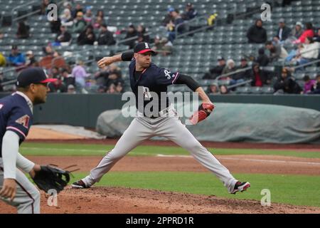 April 22 2023: Reno pitcher Raffi Vizcaino (26) throws a pitch during the  game with Reno Aces and Salt Lake Bees held at Smiths Fiield in Salt Lake  Ut. David Seelig/Cal Sport