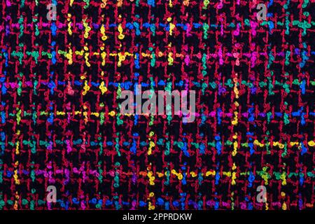 Black, yellow, pink, blue, green, tweed real fabric plaid or houndstooth texture seamless pattern Bright colors checkered  traditional seamless orname Stock Photo