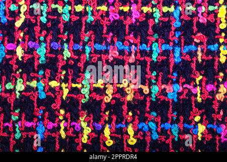 Black, yellow, pink, blue, green, tweed real fabric plaid or houndstooth texture seamless pattern Bright colors checkered  traditional seamless orname Stock Photo