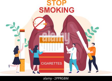 Stop Smoking or No Cigarettes for Fight Against Unhealthy Smoker Habit, Medical and as an Early Warning in Flat Cartoon Illustration Stock Vector