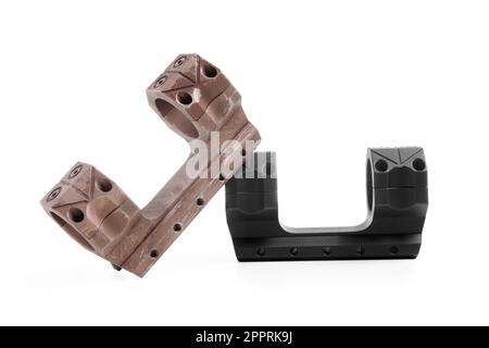 Quick disconnect sniper cantilever scope mounts on white background Stock Photo