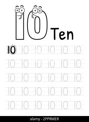 Number Tracing Book Interior For Kids. Children Writing Worksheet. Premium Vector Elements 10. Stock Vector