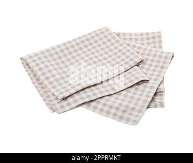 Two grey plaid napkins on white background Stock Photo
