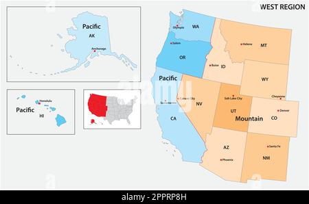 Administrative vector map of the US Census Region West Stock Vector