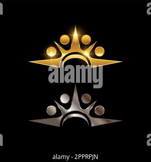 Golden Coaching People Symbol Logo Sign Stock Vector