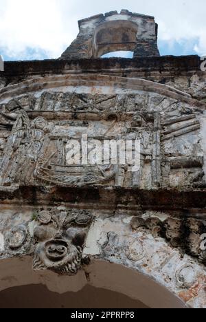 A fomosa is a weathered stone and brick ancient former Portuguese fort built in 1512 in Melacca, Malaysia. Stock Photo