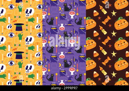 Three Halloween Seamless Patterns Stock Vector