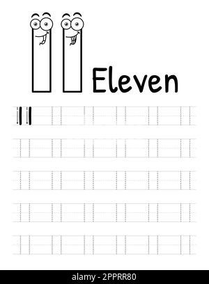 Number Tracing Book Interior For Kids. Children Writing Worksheet. Premium Vector Elements 11. Stock Vector