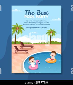 Summer Pool Party Poster Template Cartoon Background Vector Illustration Stock Vector