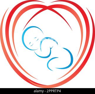 Baby and heart, toddler, child, midwife, pediatrician logo Stock Vector