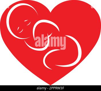 Baby and heart, toddler, child, midwife, pediatrician logo Stock Vector