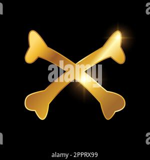 Golden Luxury Cross Bone Icon vector illustration in black abackground ...