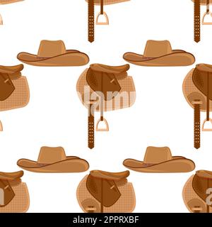 General Grey Saddle Isolated on White Background. Seamless Pattern. Stock Vector