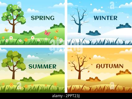 Scenery of the Four Seasons of Nature with Landscape Spring, Summer ...