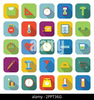 Measuring color icons with long shadow Stock Vector