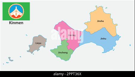 Map of Kinmen County Townships subdivision, Taiwan Stock Vector