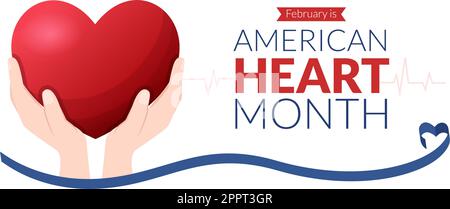 February is American Heart Month with a Pulse for Health and Overcoming Cardiovascular Disease in Flat Cartoon Hand Drawn Template Illustration Stock Vector