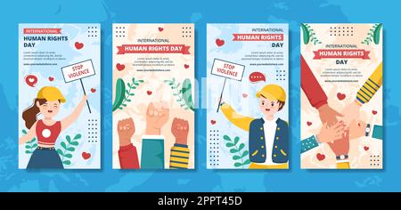 International Human Rights Day Social Media Stories Template Hand Drawn Cartoon Flat Illustration Stock Vector