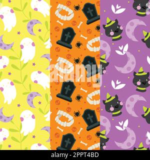 Hand drawn flat halloween patterns collection Stock Vector