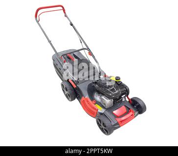 Lawn mower isolated on a white background. Hand lawn mower isolated. Lawn mower Stock Photo