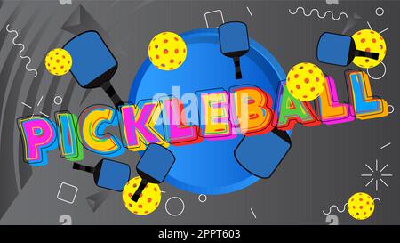 Pickleball. Word written with Children's font in cartoon style. Stock Vector