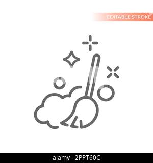 Broom and dust cleaning line vector icon Stock Vector