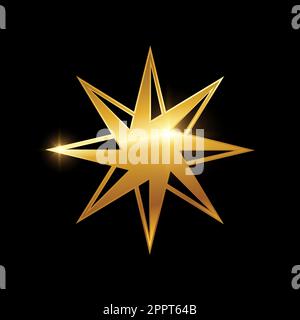 Golden Eight Star Pointed Vector Sign Stock Vector